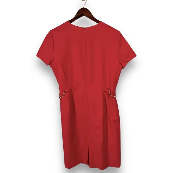 Talbots Sheath Dress Size 14 Chain Detail Pink Short Sleeve Knee Length - Picture 4 of 9